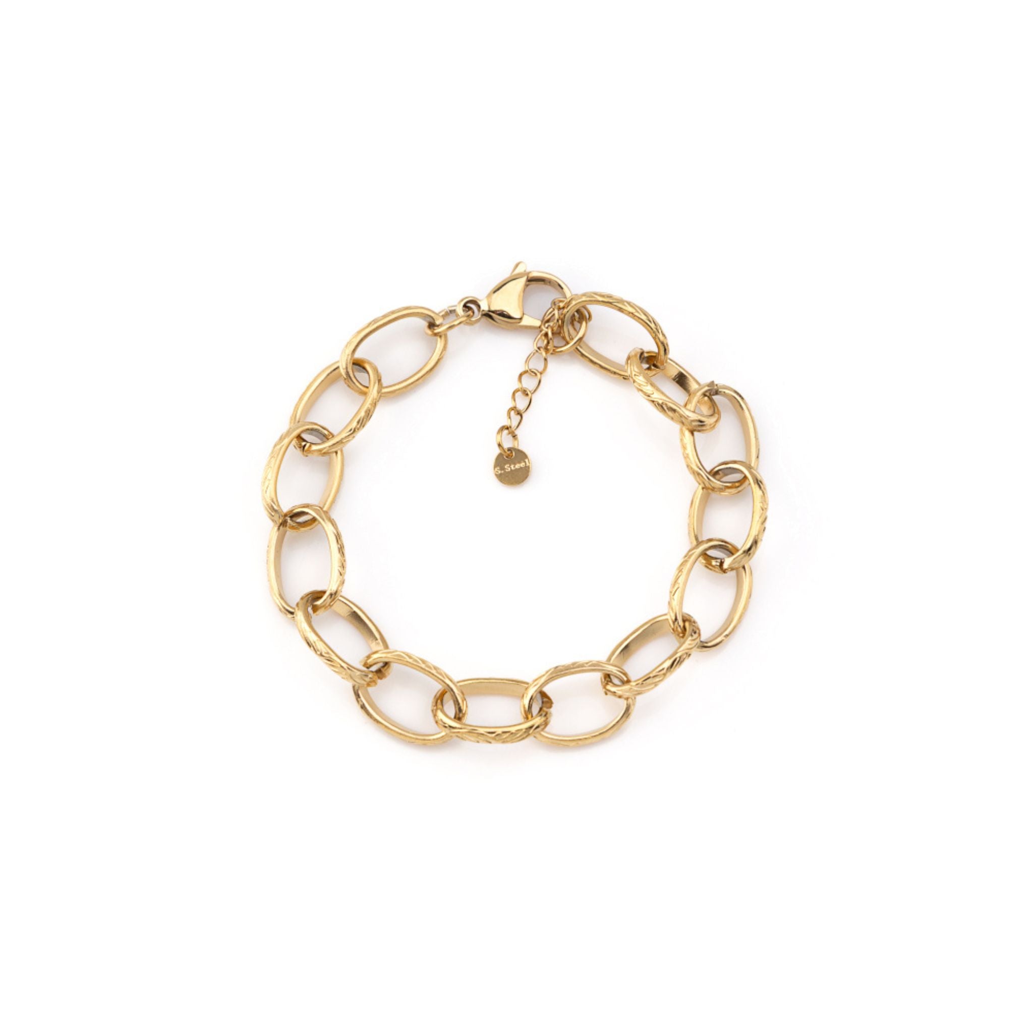 CLAIRE | Pulseira com Elos Ovais Trabalhados em Aço Inoxidável