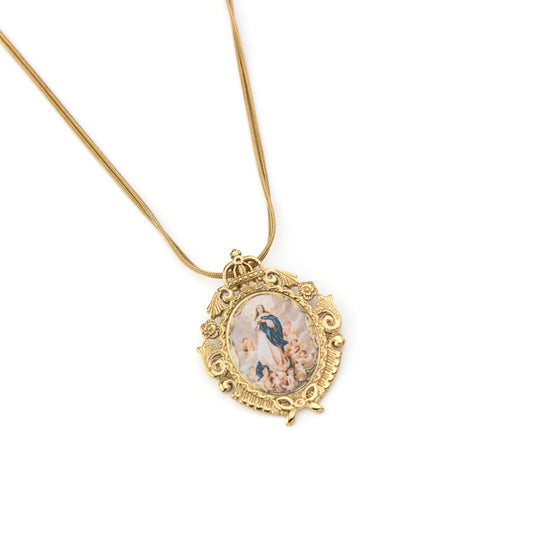 CONCEIÇÃO | Colar com Fio Duplo e Medalha de Nossa Senhora da Conceição em Aço Inoxidável