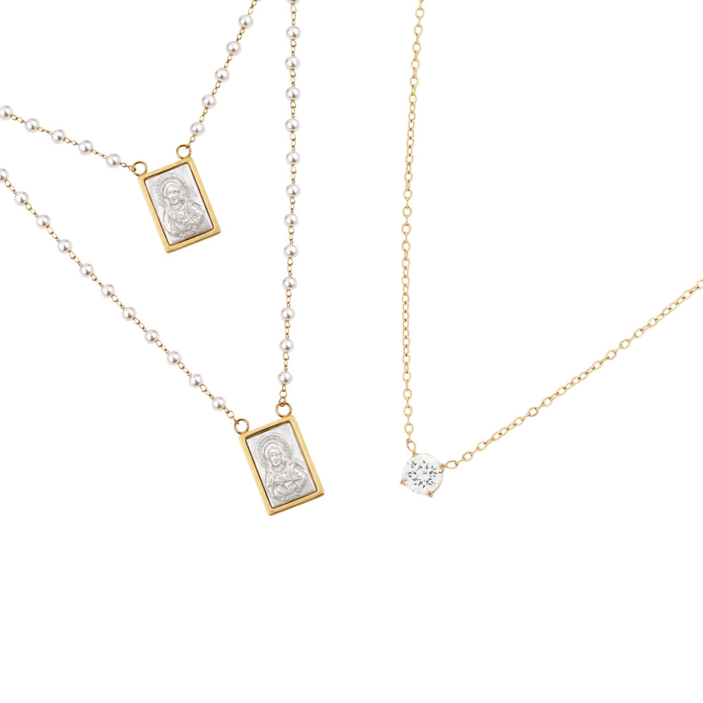 CONJUNTO | Escapulário CHRIS III + Colar LUZ em Aço Inoxidável