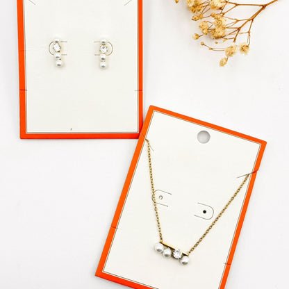 CONJUNTO MIRIAM | Colar + Brincos com Pérolas e Brilhante (Aço Inoxidável)