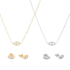 CONJUNTO OASIS | Colar + Brincos Curtos com Olho Turco em Zircônias em Aço Inox