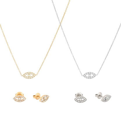 CONJUNTO OASIS | Colar + Brincos Curtos com Olho Turco em Zircônias em Aço Inox