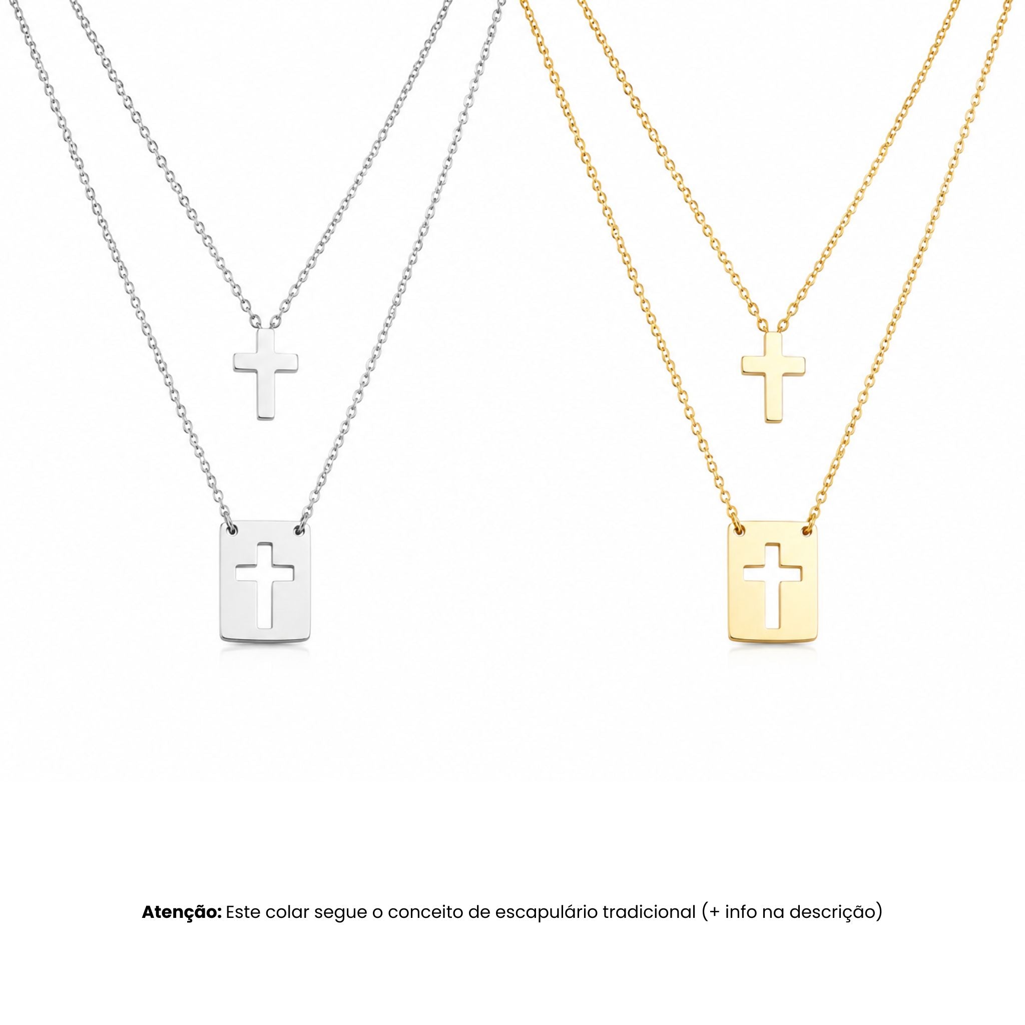 CRUZ | Escapulário Religioso com Medalhas e Cruz em Aço Inoxidável