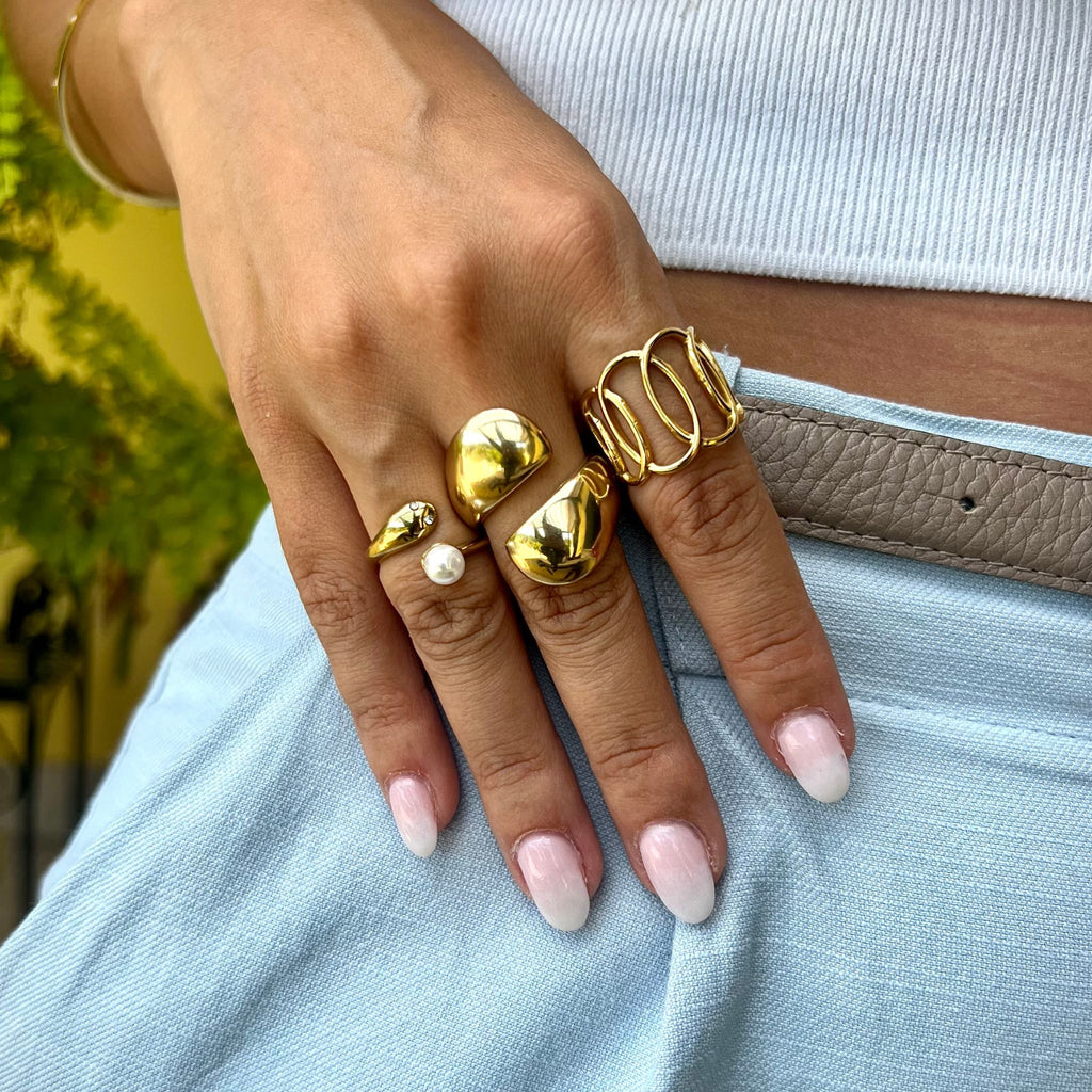 MELANIE | Anel Ajustável com Elos Ovais em Aço Inoxidável