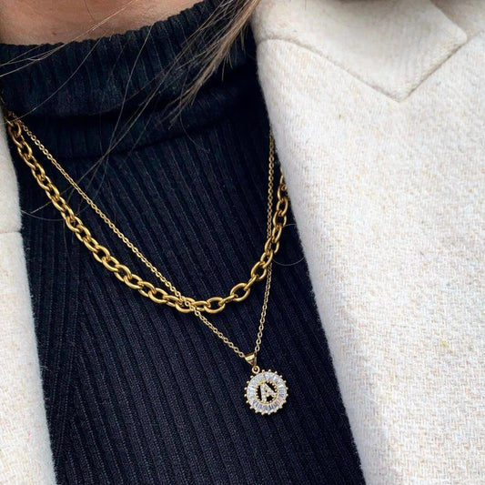 HOME | Stainless Steel Necklace with Initial and Zirconia