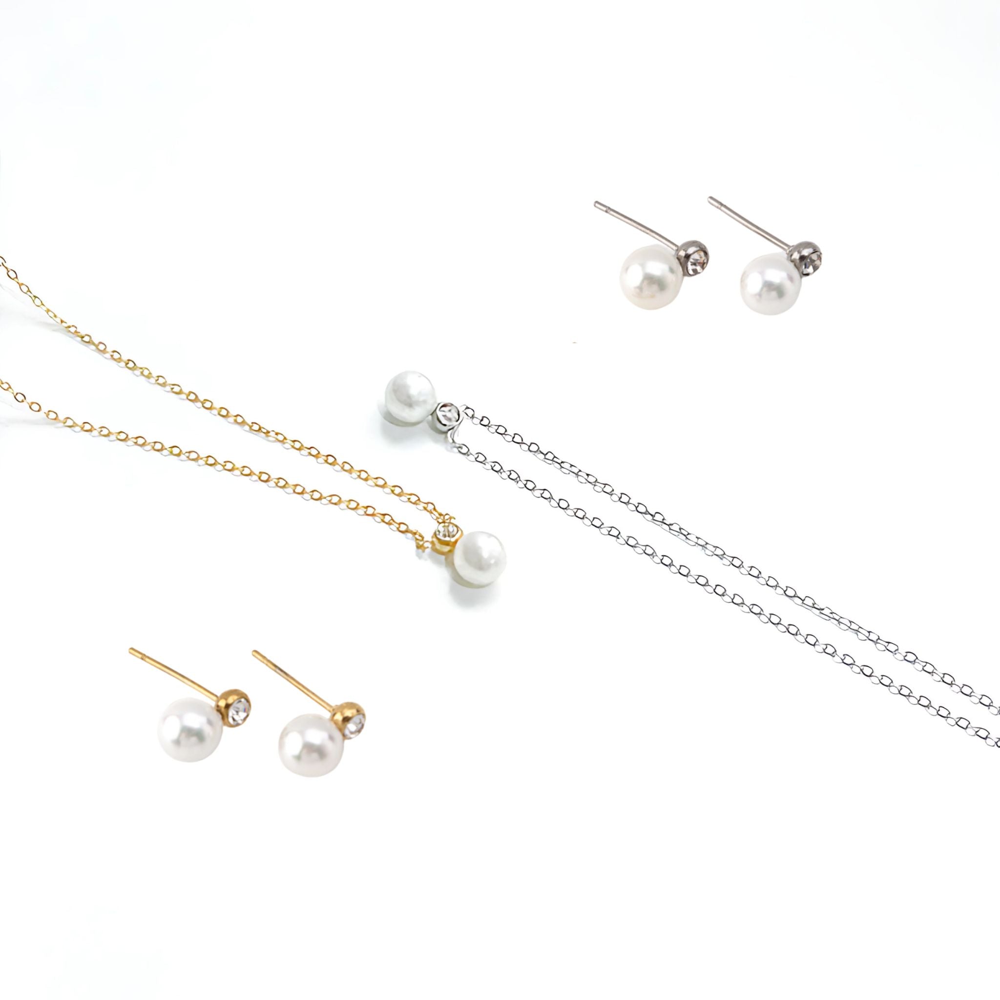 AURORA II | Brincos com Pérola e Brilhante em Aço Inoxidável