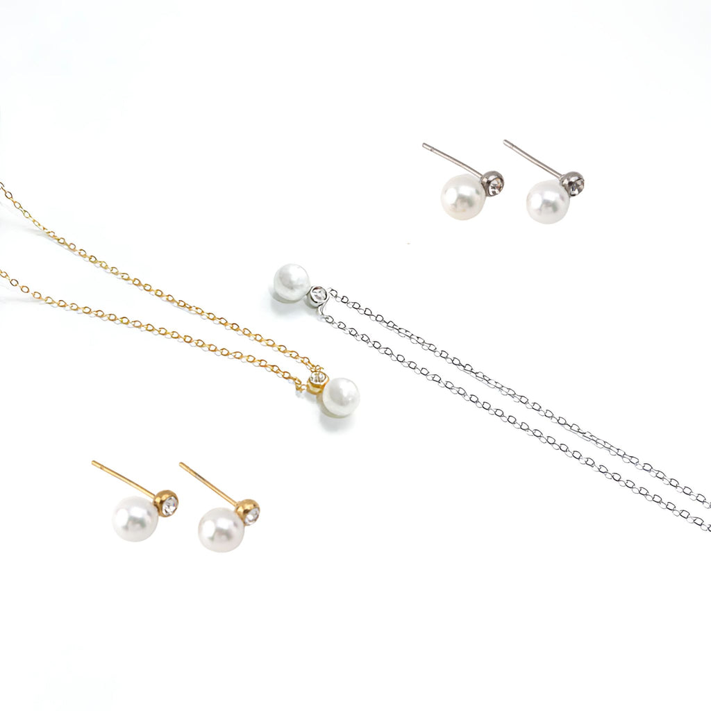 AURORA II | Colar com Pérola e Brilhante em Aço Inoxidável