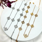 CONJUNTo BEATRIZ III | Colar + Pulseira com Trevos Reversíveis c/ Zircônias (Aço Inoxidável)