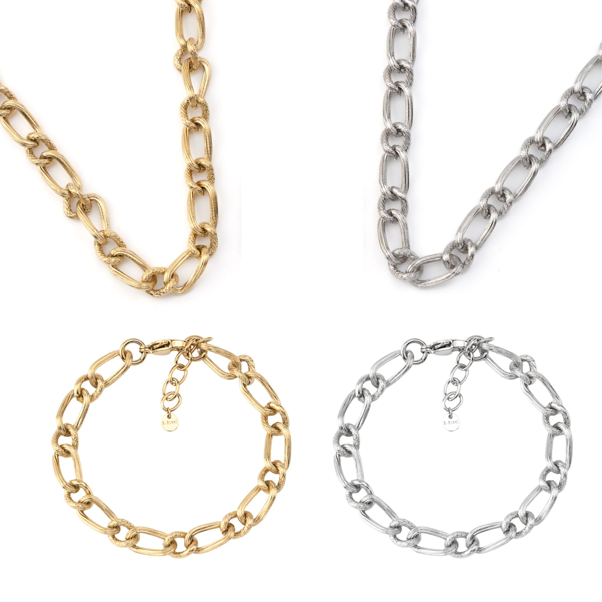 CONJUNTO CLAIRE II | Colar e Pulseira Básicos com Elos Ovais em Aço Inoxidável
