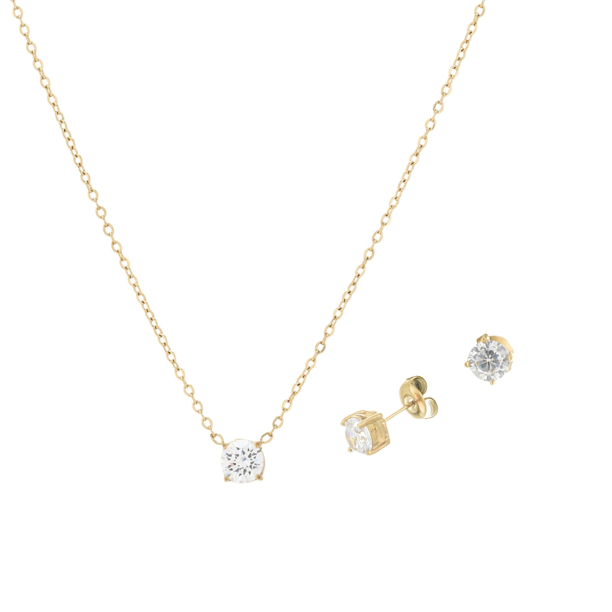 CONJUNTO LUZ | Brincos e Colar com Ponto de Luz em Aço Inox