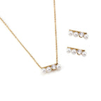 CONJUNTO MIRIAM | Colar + Brincos com Pérolas e Brilhante (Aço Inoxidável)