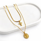 DIVINE | Colar Duplo com Cruz e Medalha Religiosa em Aço Inoxidável