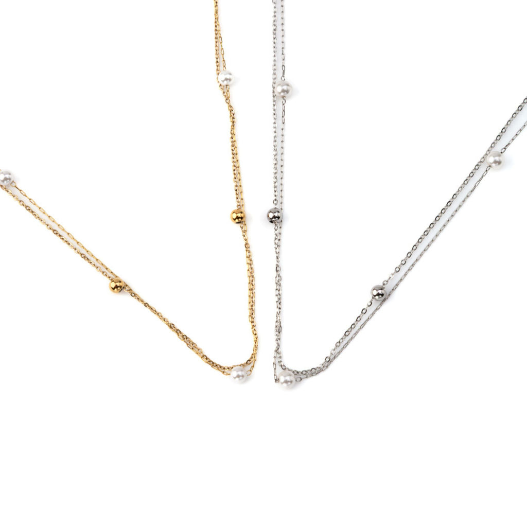 DOBLE PEARL II | Colar Duplo com Pérolas em Aço Inoxidável