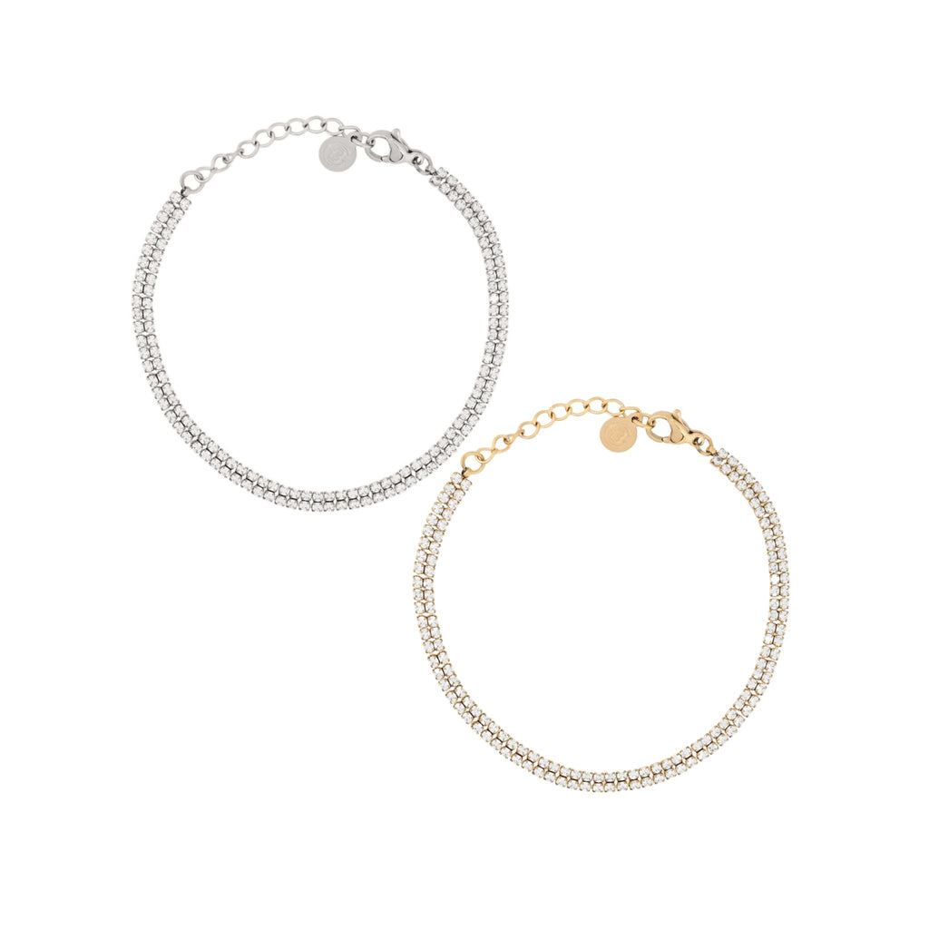 DOBLE RIVIERA | Pulseira Dupla em Mini Zircônias em Aço Inox
