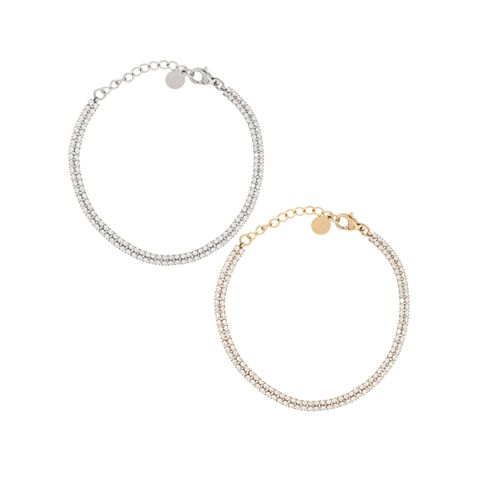 DOBLE RIVIERA | Pulseira Dupla em Mini Zircônias em Aço Inox