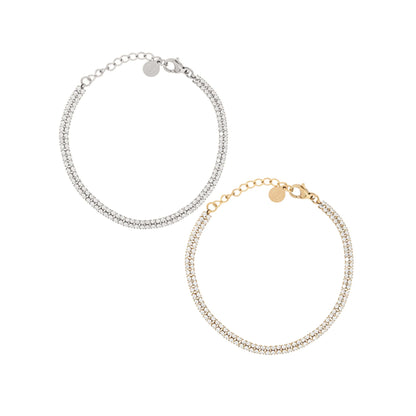 DOBLE RIVIERA | Pulseira Dupla em Mini Zircônias em Aço Inox