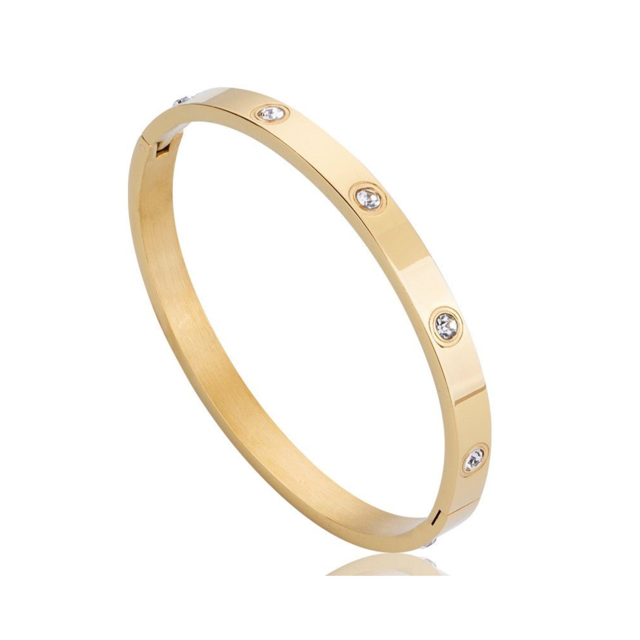 DARLENE | Pulseira Tipo Escrava Rígida em Aço Inoxidável com Zircônias