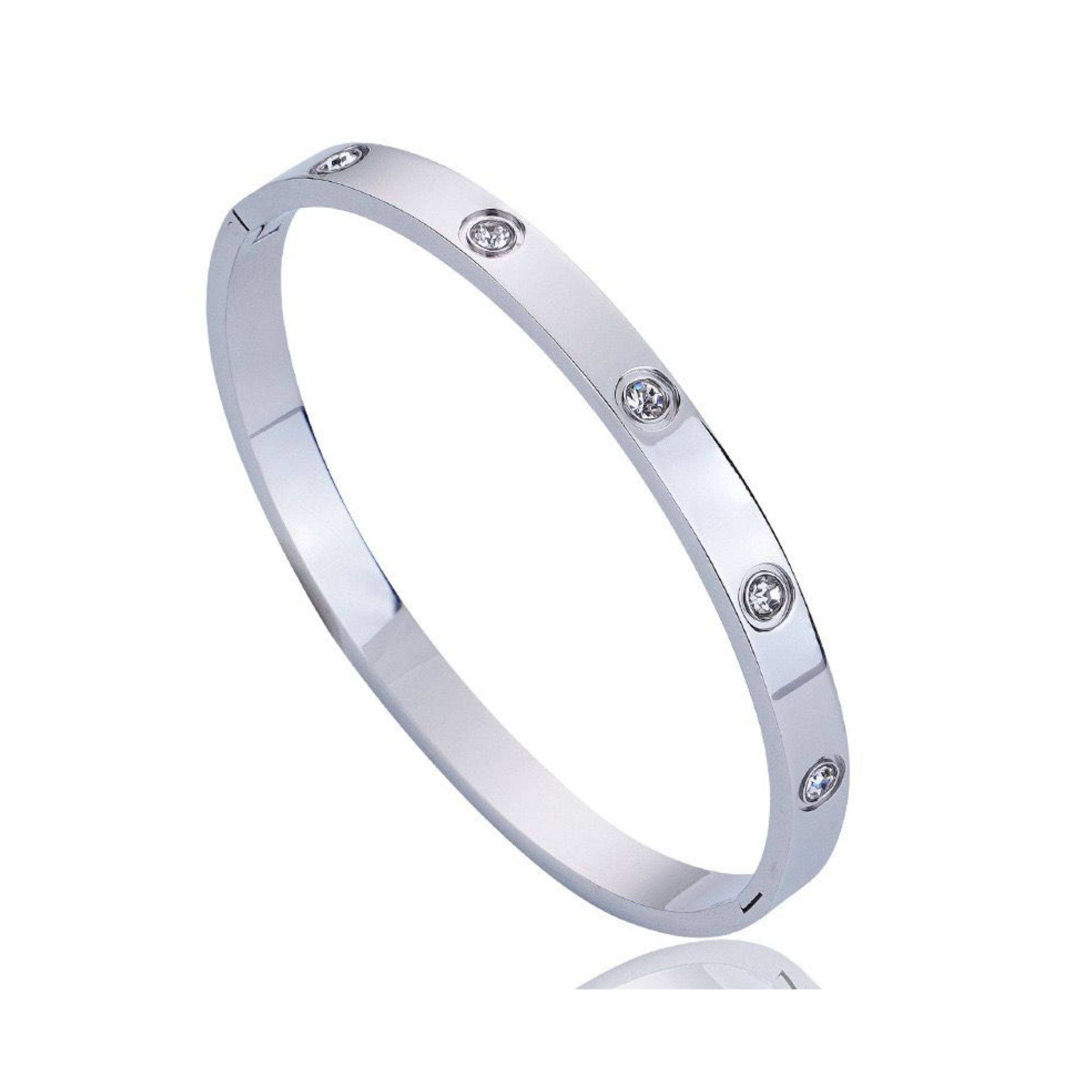 DARLENE | Pulseira Tipo Escrava Rígida em Aço Inoxidável com Zircônias