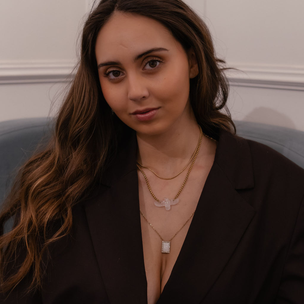 JASMIM II | Escapulário com Medalhas em Madrepérola e Zircônias em Aço Inoxidável