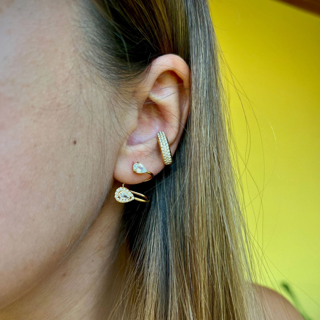 MONACO | Earcuff Largo com Zircônias em Aço Inoxidável