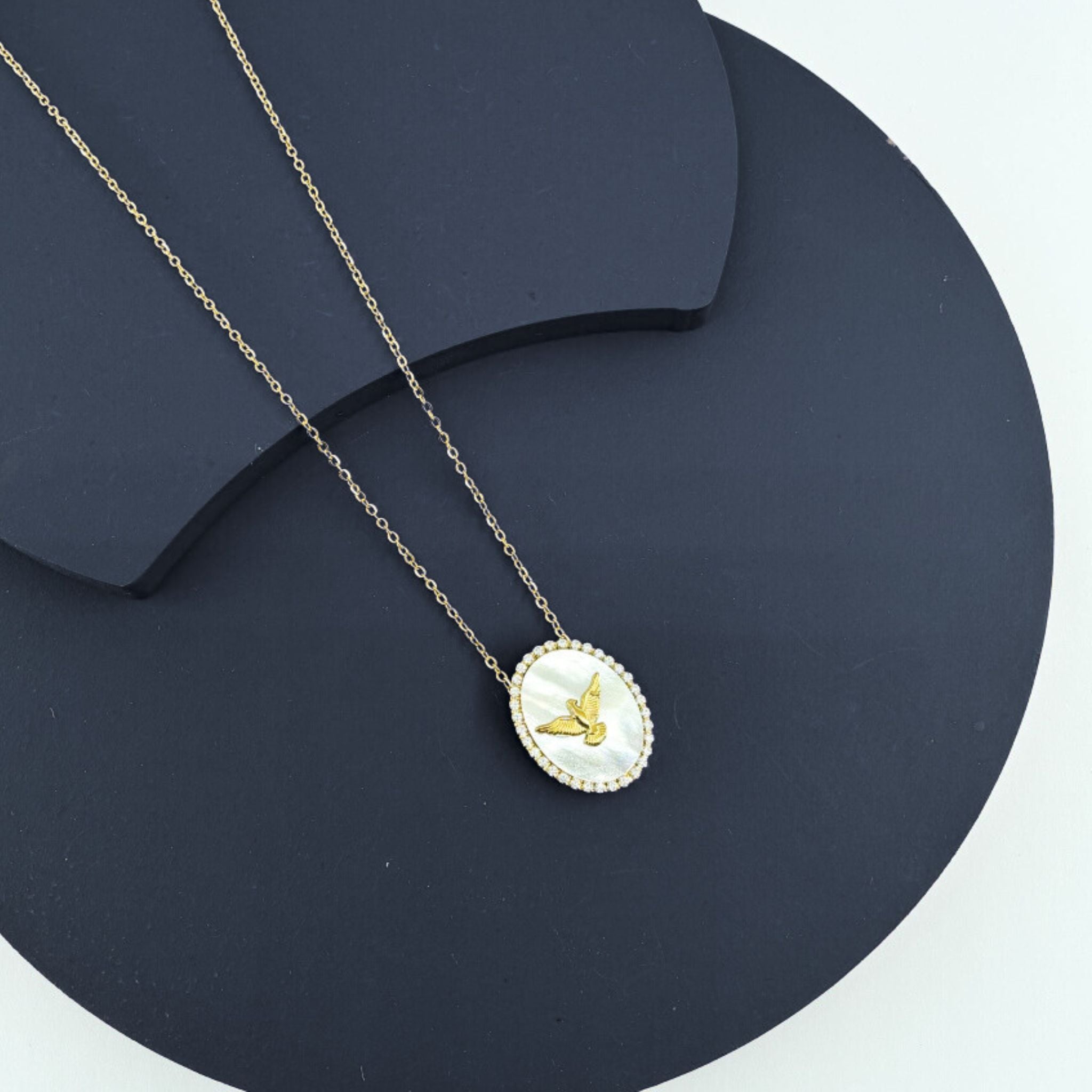 ESPÍRITO SANTO I | Colar com Espírito Santo em Aço Inox e Madrepérola