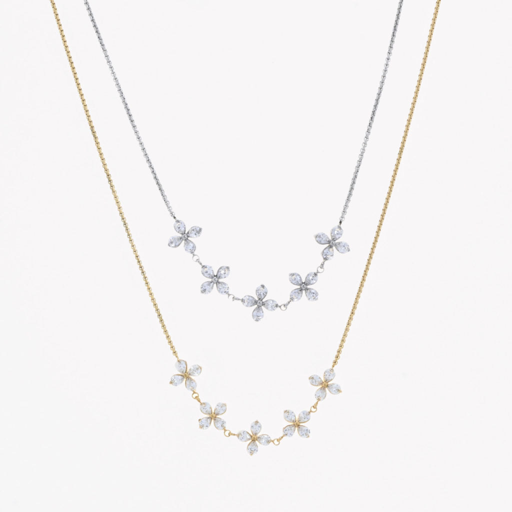 FLAWLESS | Colar Tipo Chocker com Flores em Zircônias e Aço Inoxidável