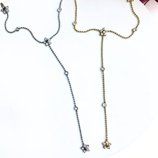 FLOWERNESS | Colar Estilo Gravata com Flores em Zircónias em Aço Inoxidável