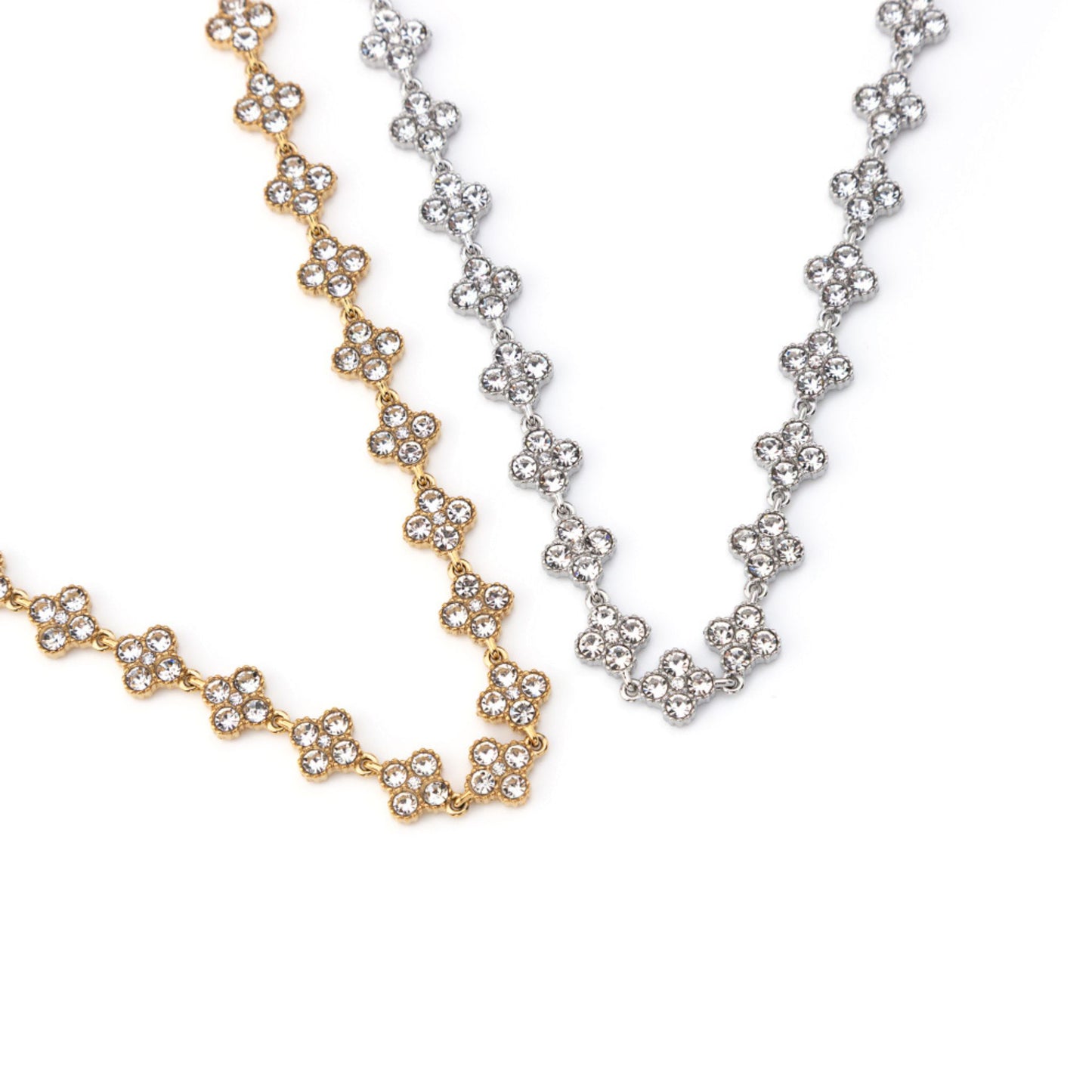 FLOWERS | Colar Estilo Riviera com Flores em Zircónias em Aço Inoxidável