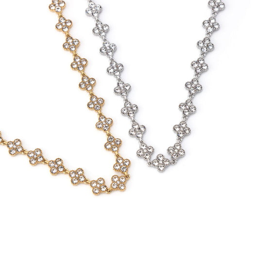 FLOWERS | Colar Estilo Riviera com Flores em Zircónias em Aço Inoxidável