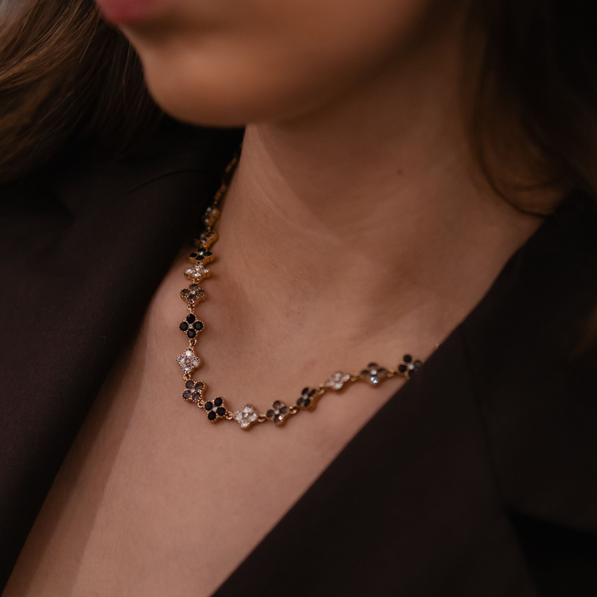 FLOWERS | Colar Estilo Riviera com Flores em Zircónias em Aço Inoxidável