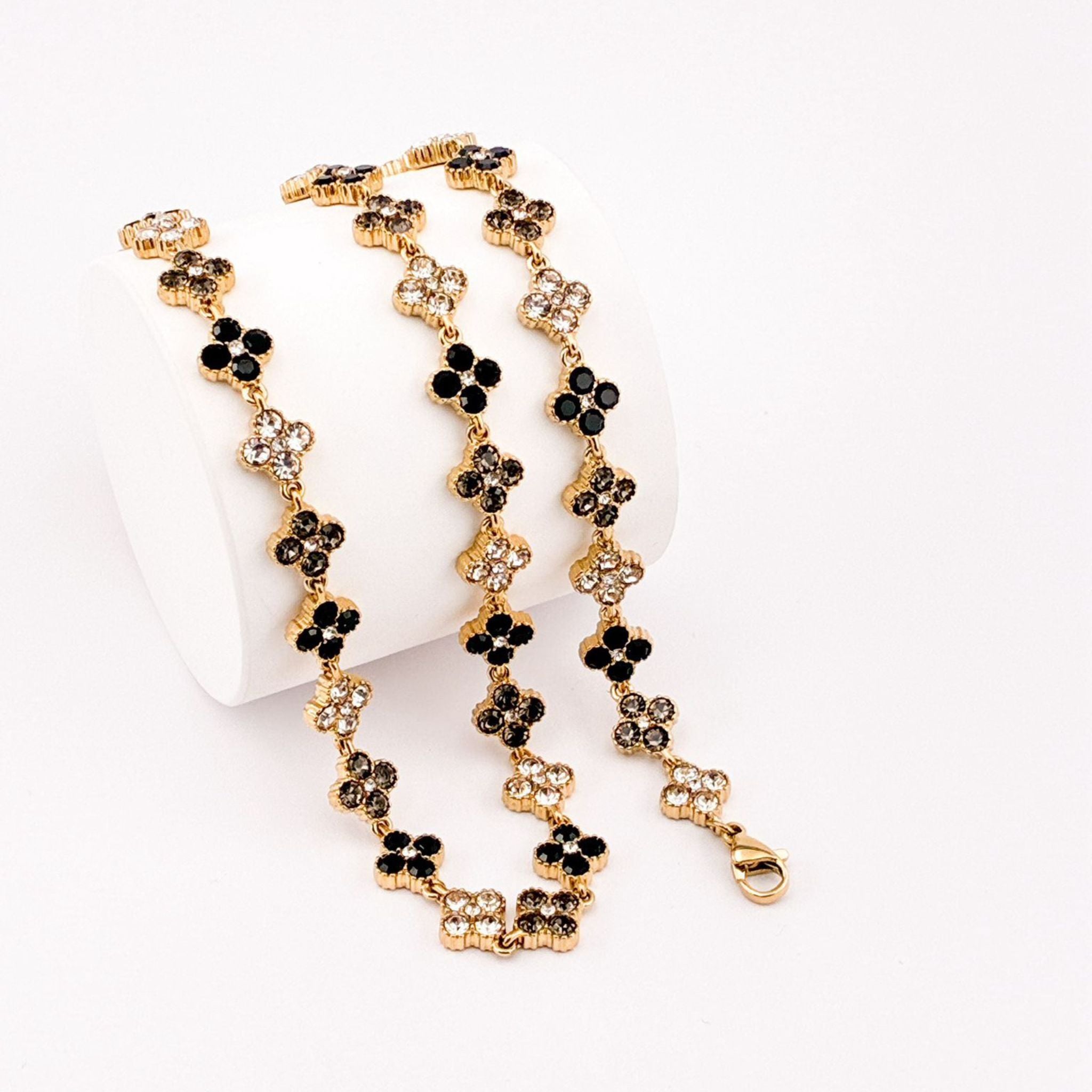 CONJUNTO FLOWERS | Colar e Pulseira Estilo Riviera com Flores em Zircónias em Aço Inoxidável