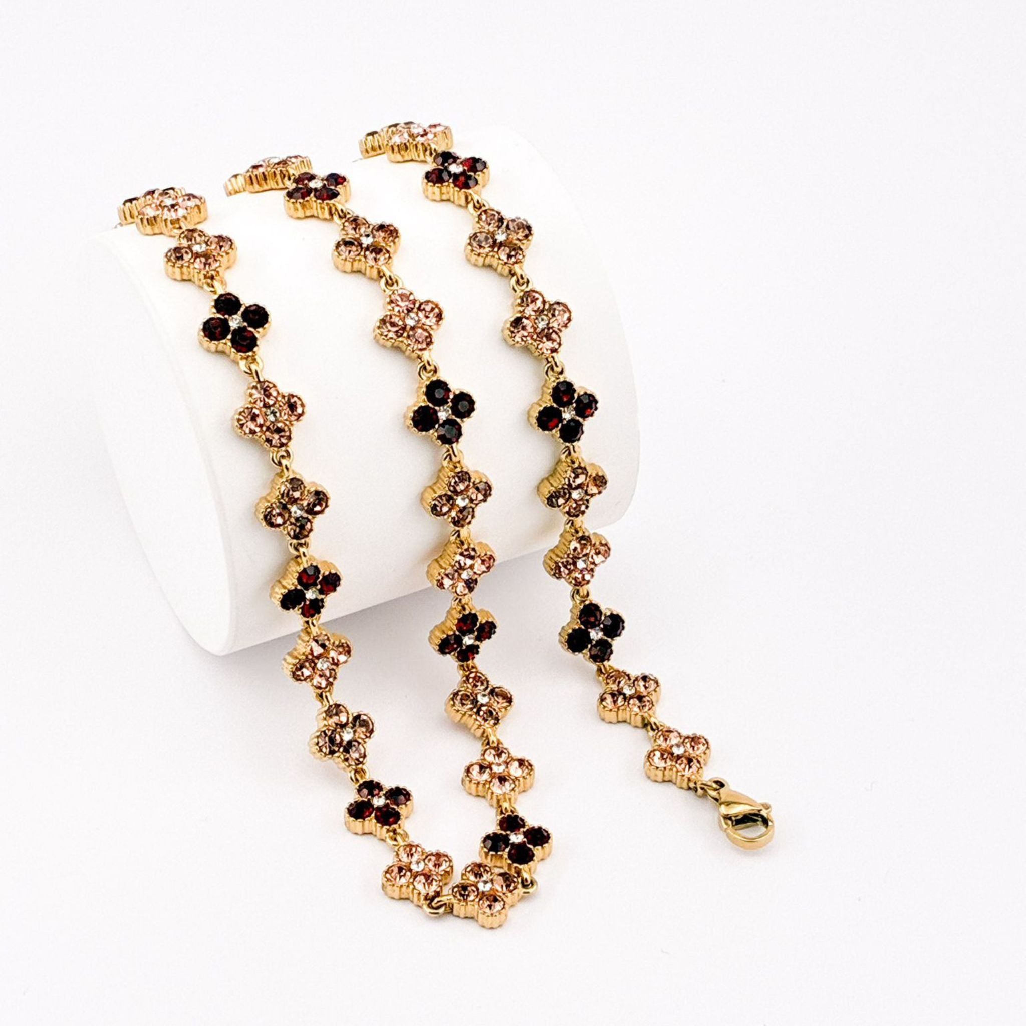 CONJUNTO FLOWERS | Colar e Pulseira Estilo Riviera com Flores em Zircónias em Aço Inoxidável