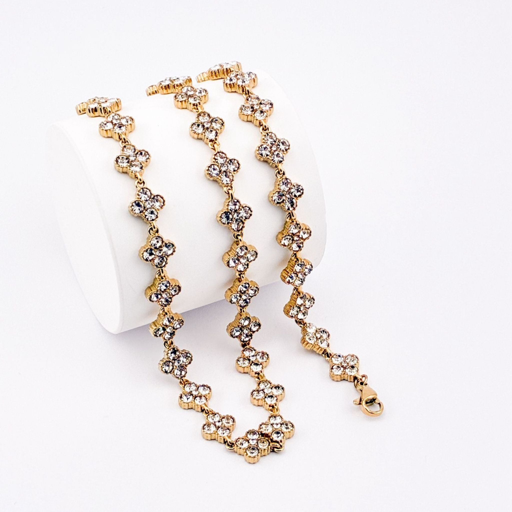 CONJUNTO FLOWERS | Colar e Pulseira Estilo Riviera com Flores em Zircónias em Aço Inoxidável