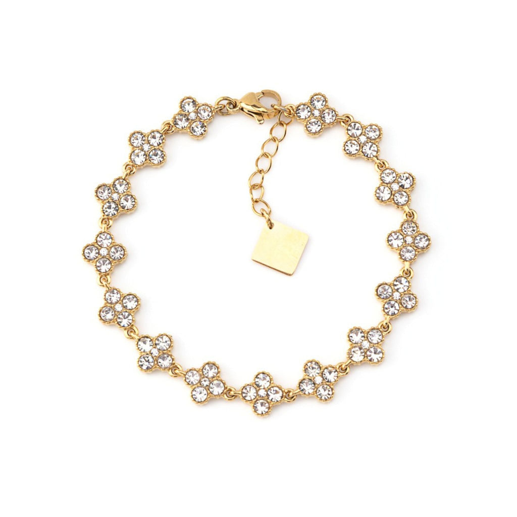 FLOWERS | Pulseira Estilo Riviera com Flores em Zircónias em Aço Inoxidável