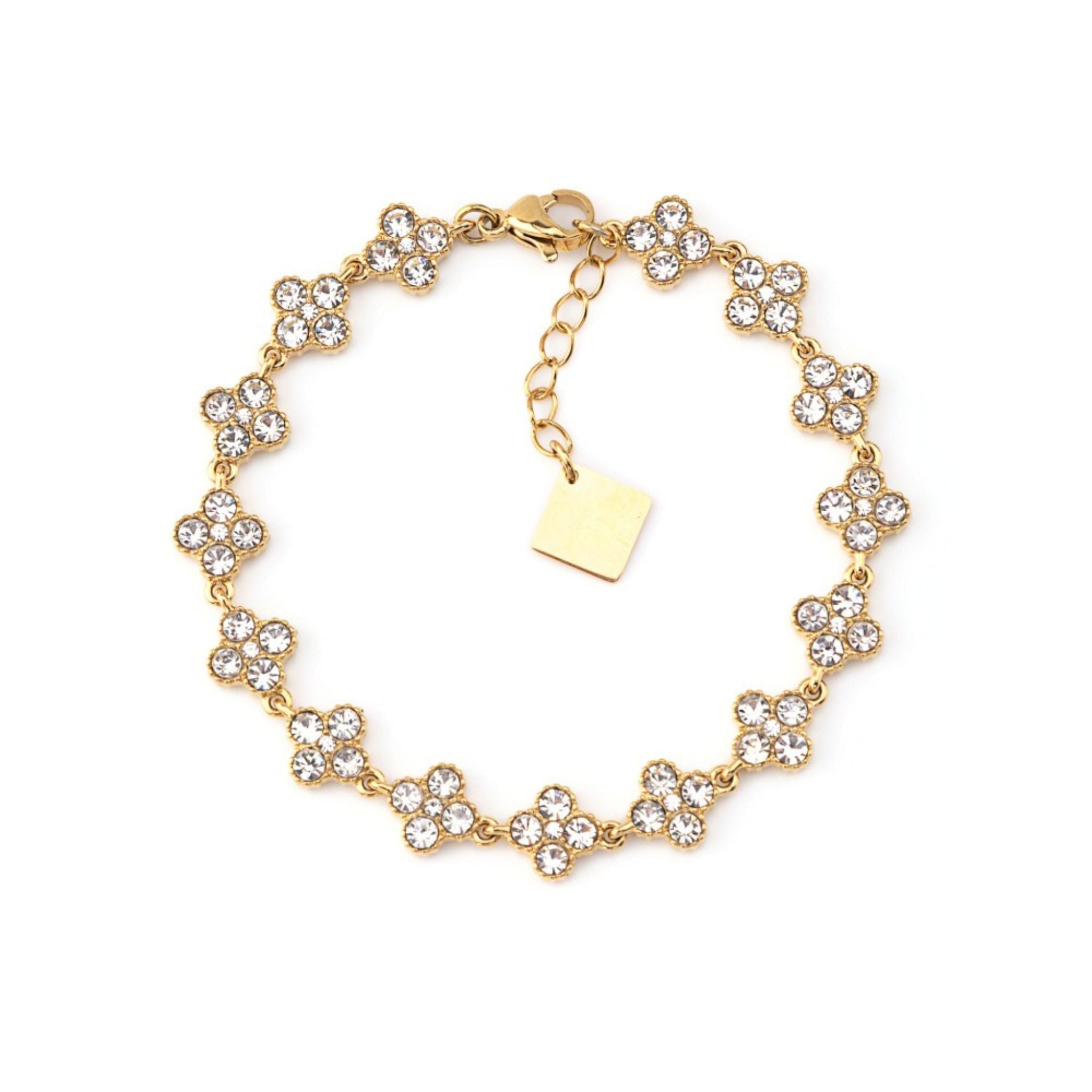 FLOWERS | Pulseira Estilo Riviera com Flores em Zircónias em Aço Inoxidável