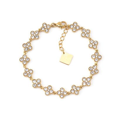 FLOWERS | Pulseira Estilo Riviera com Flores em Zircónias em Aço Inoxidável