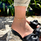 FLOWER | Pulseira de Pé com Margaridas e Pérolas em Aço Inox