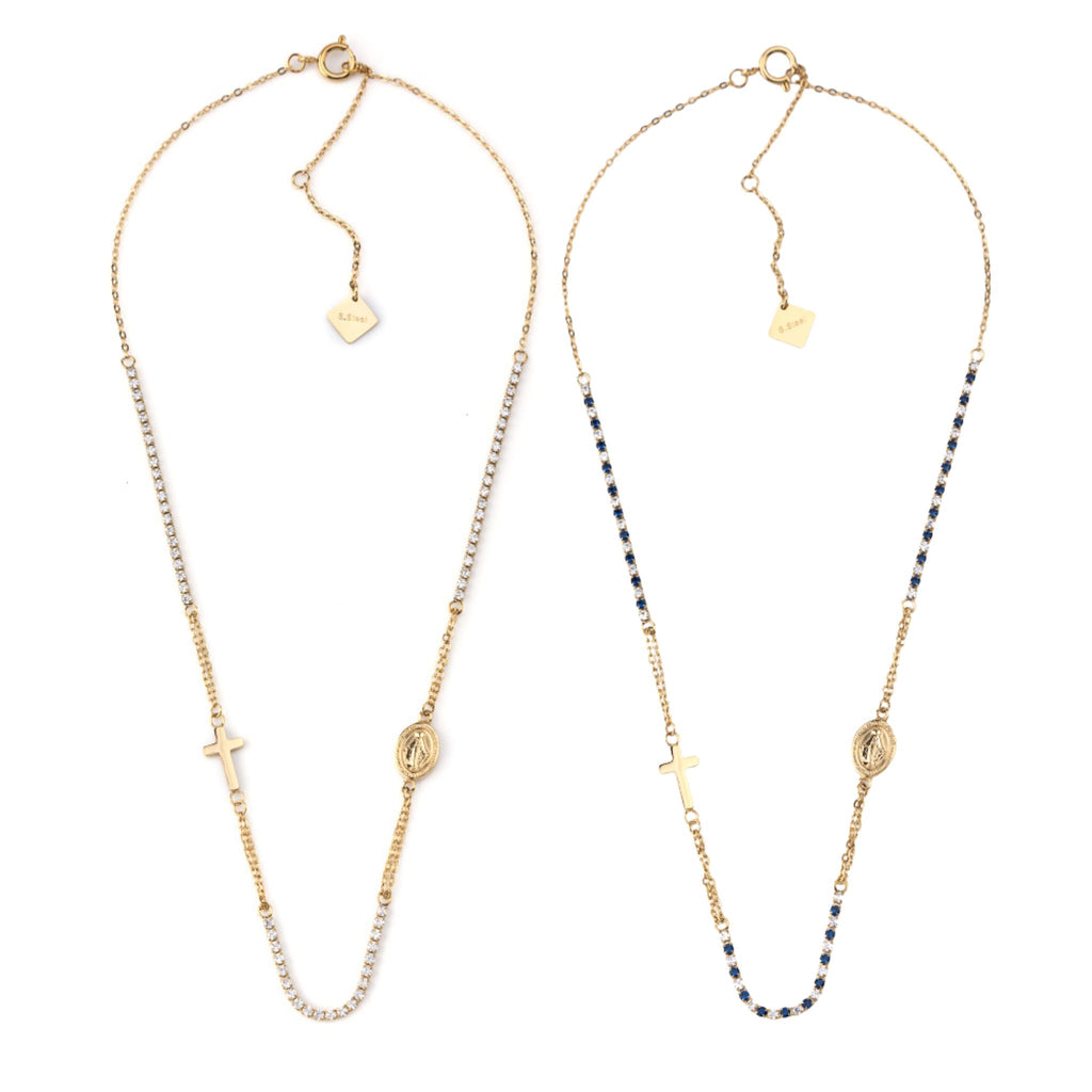 GRACE | Colar Estilo Rosário com Cruz e Nossa Senhora Milagrosa em Aço Inox