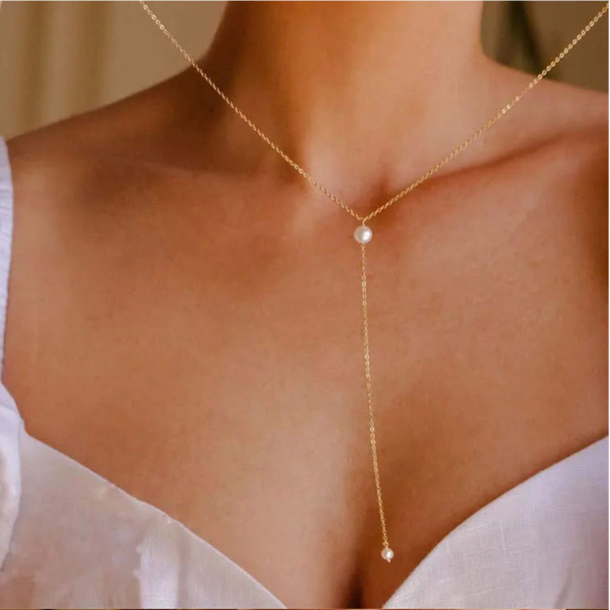 GRAVAT | Colar Estilo Gravata com Pérolas em Aço Inox