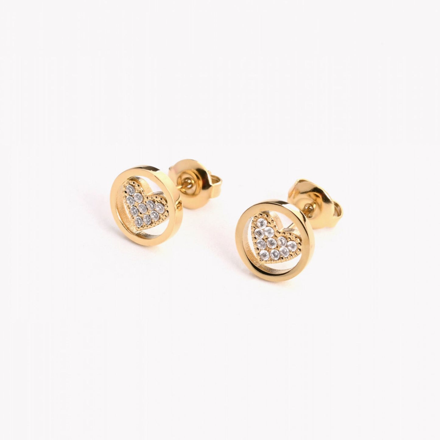 HEART | Short round earrings with heart in stainless steel and zirconia