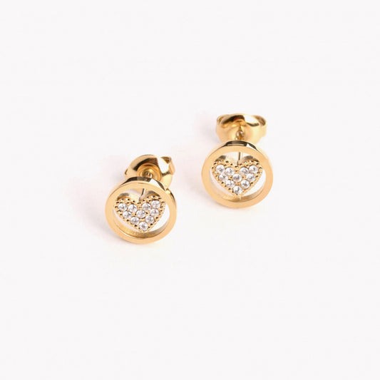 HEART | Short round earrings with heart in stainless steel and zirconia