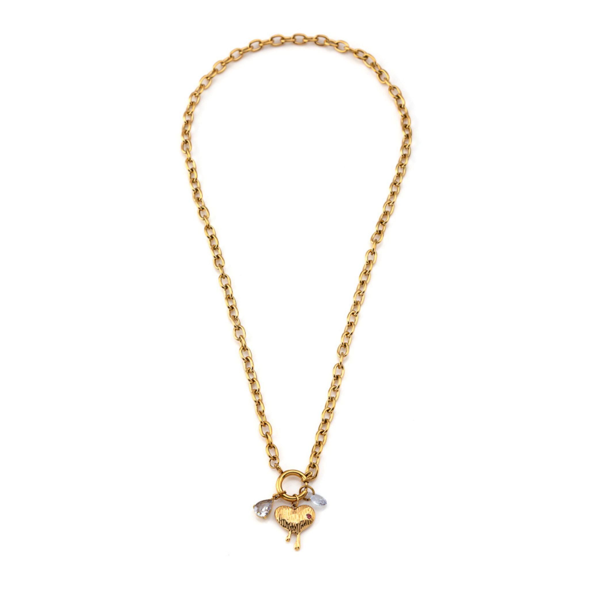 HEARTLESS | Colar com Fecho Frontal, Coração e Brilhantes em Aço Inoxidável