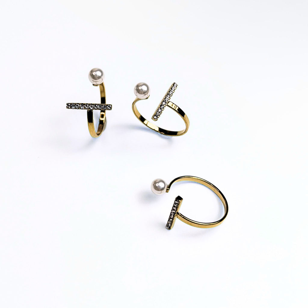 INCANTO | Anel Ajustável com Zircónias e Pérola em Aço Inoxidável