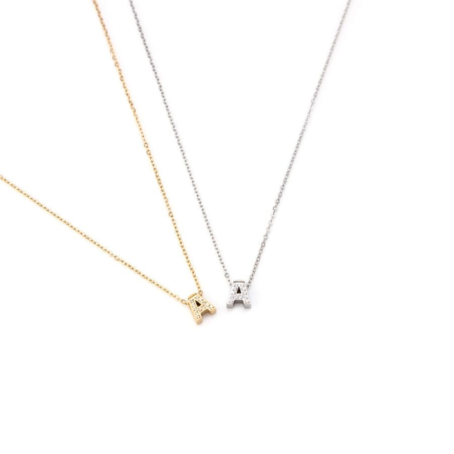 INICIAL | Colar com Letra em Zircônias em Aço Inoxidável
