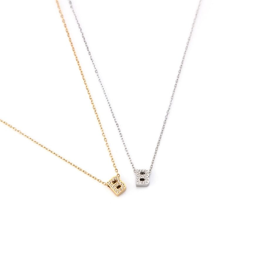 INICIAL | Colar com Letra em Zircônias em Aço Inoxidável