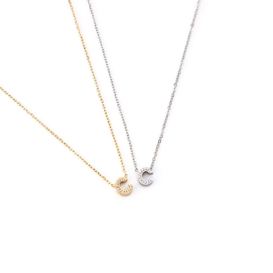 INICIAL | Colar com Letra em Zircônias em Aço Inoxidável