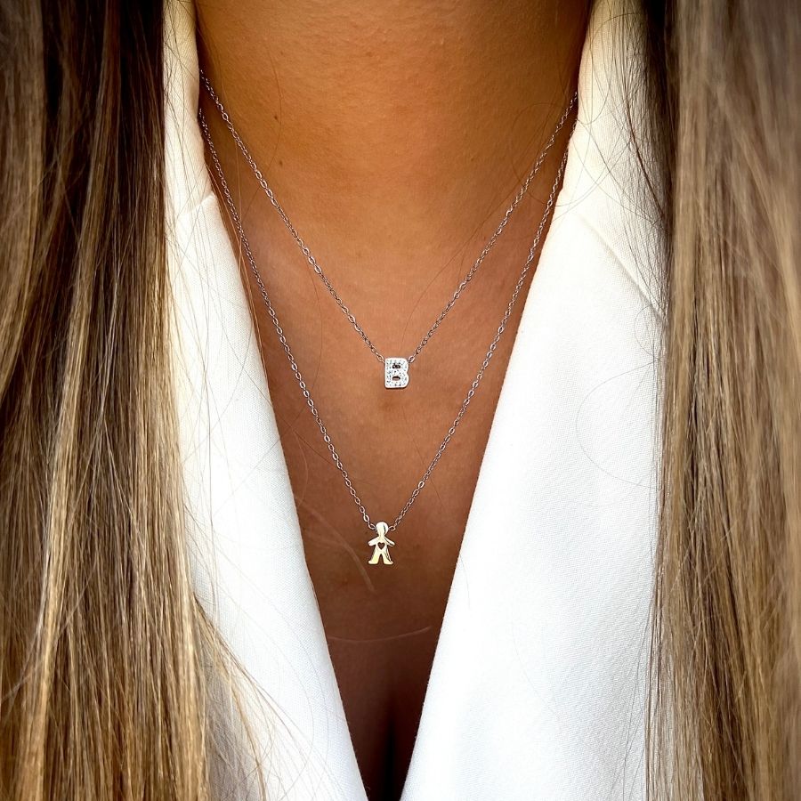 INICIAL | Colar com Letra em Zircônias em Aço Inoxidável