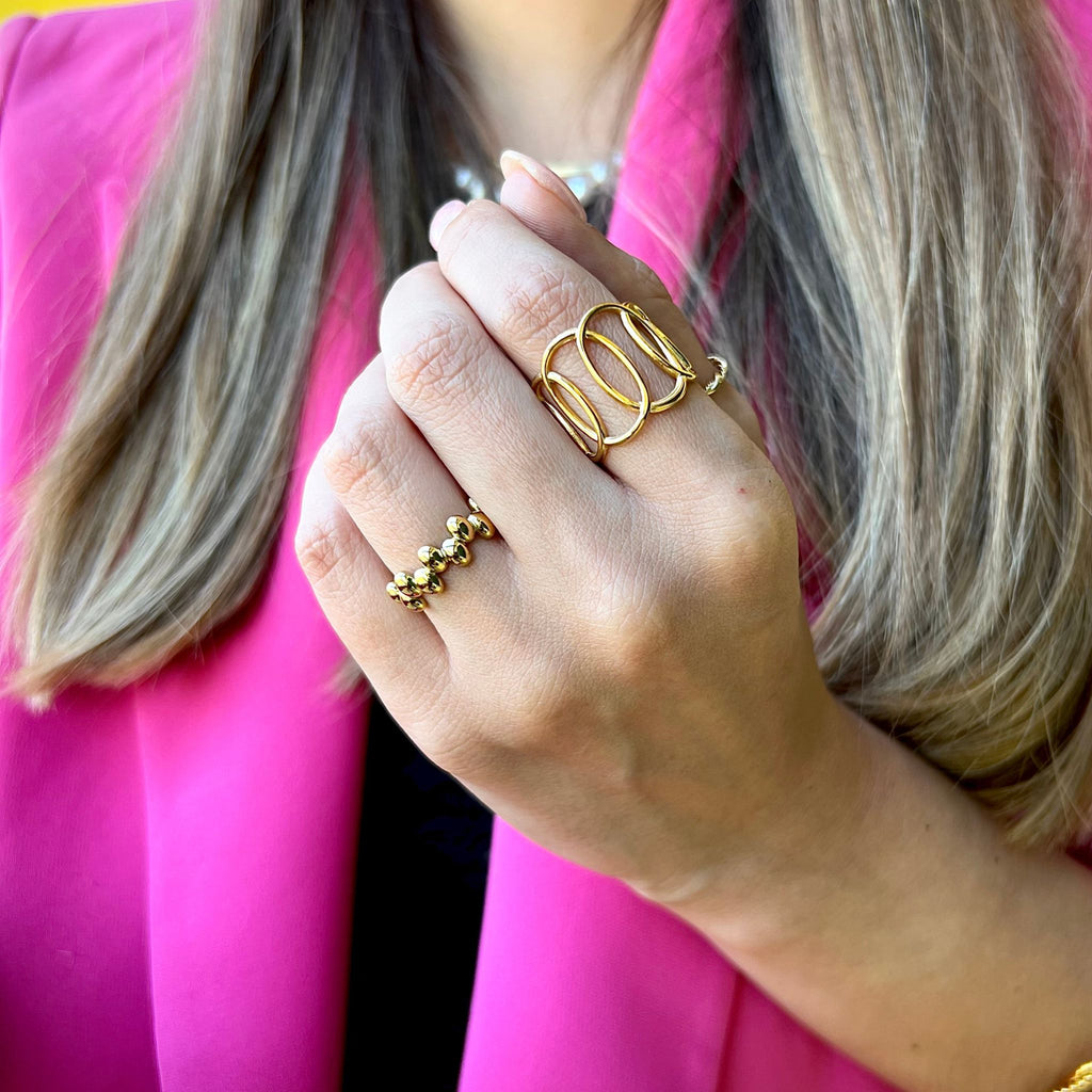 LALA | Anel em Aço Inoxidável Dourado Ajustável