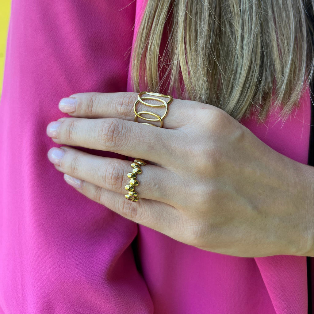 LALA | Anel em Aço Inoxidável Dourado Ajustável