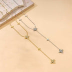 LANA | Colar Estilo Gravata com Flores em Zircónias em Aço Inox